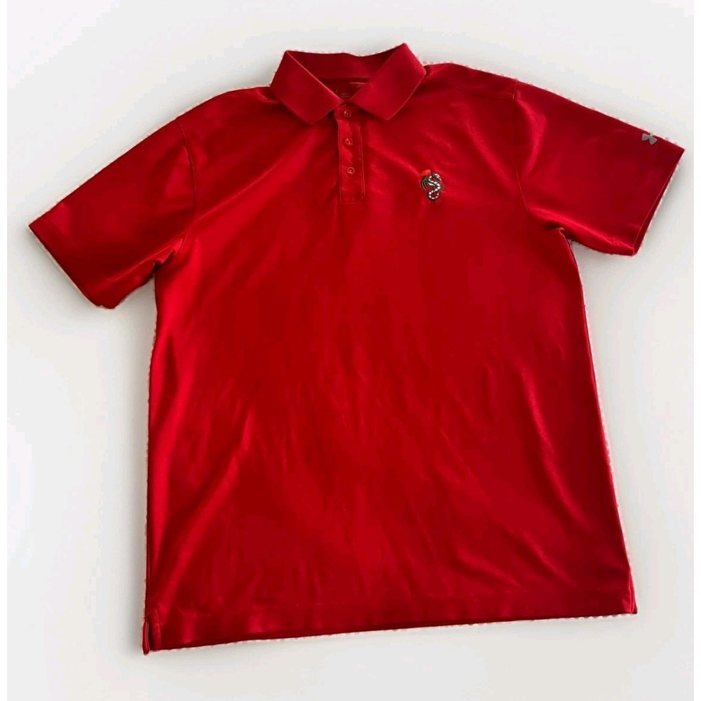 Under Armour Golf Polo Med M MPCC Dragon Collar Logo Shirt Red